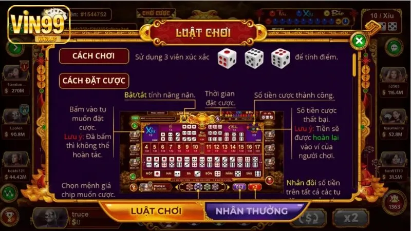 Nắm rõ luật chơi là bước đầu nắm bắt cách chơi sicbo vin99 hiệu quả